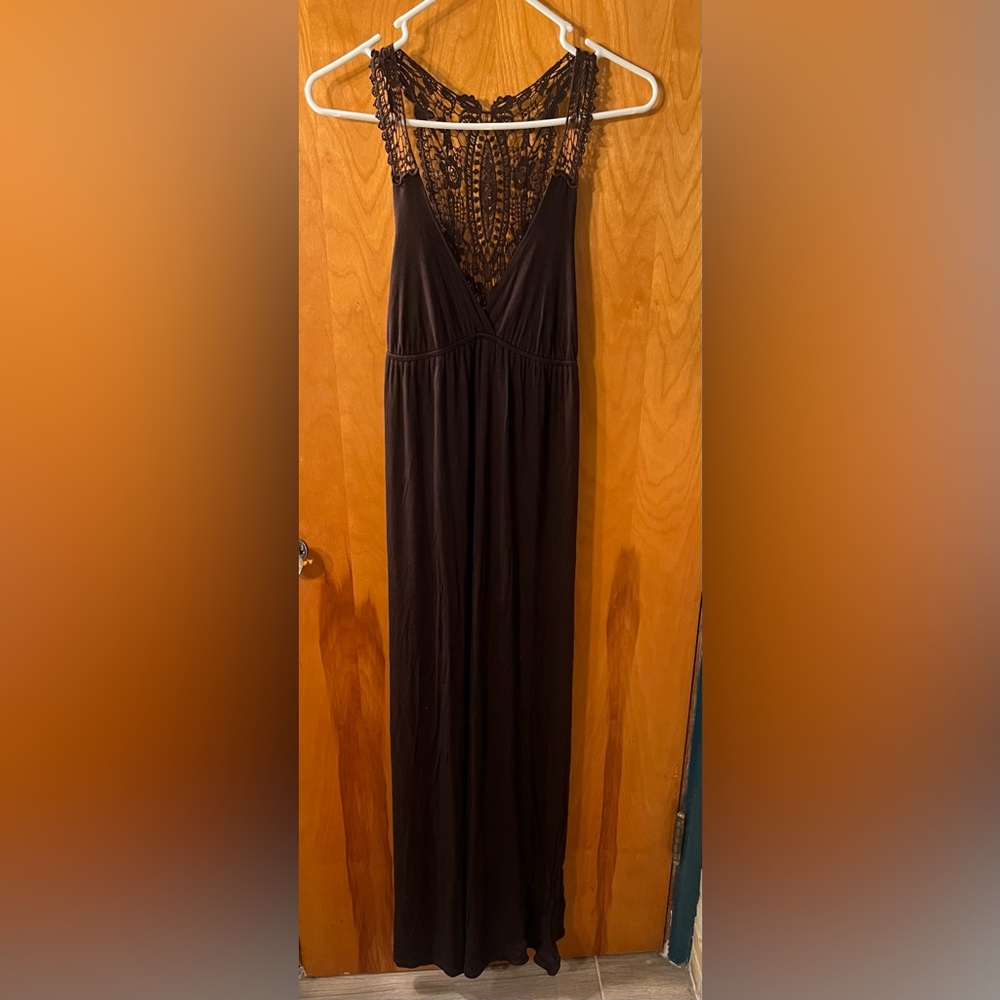 Elegant Dark Brown Lace Maxi Dress